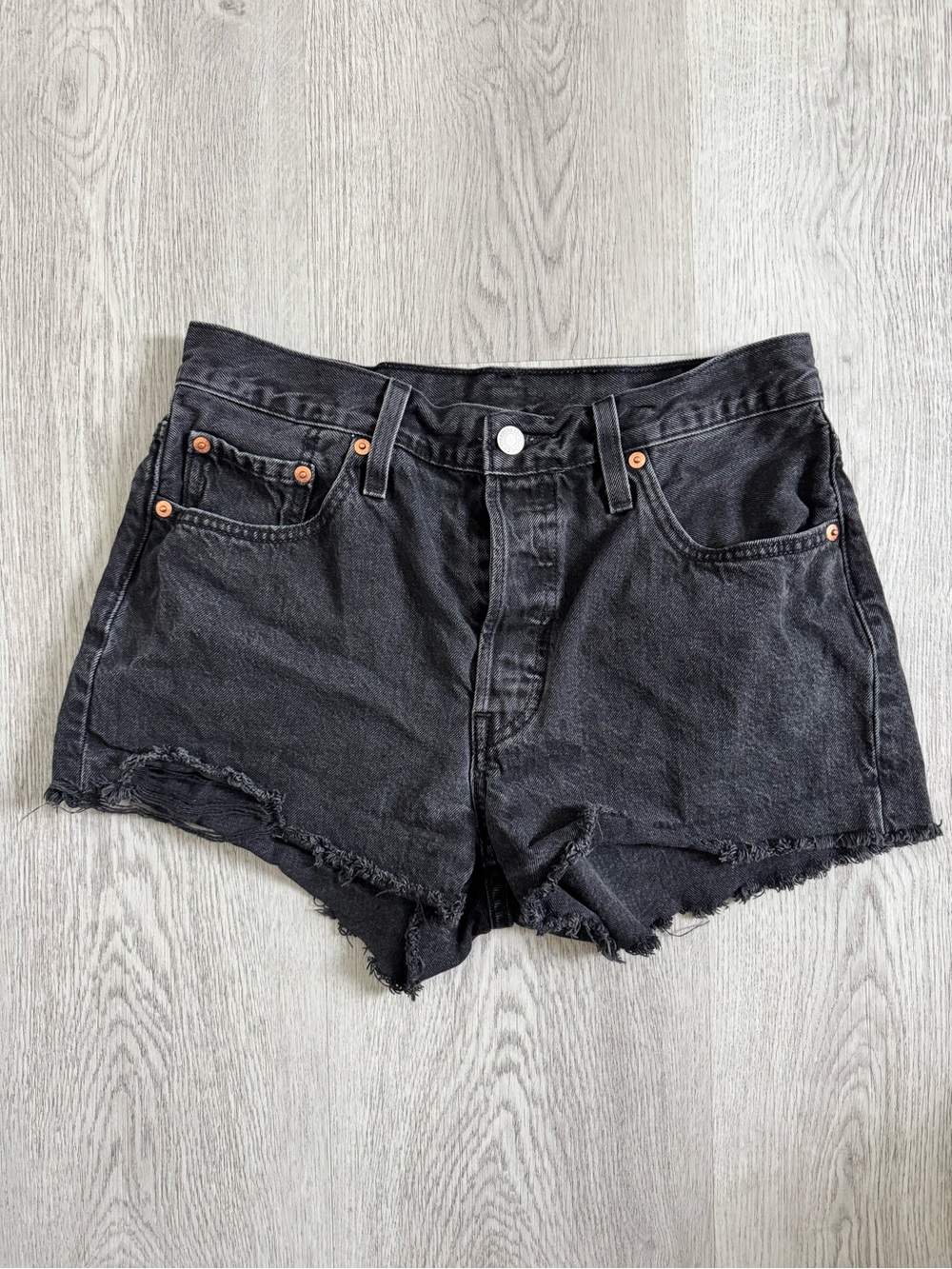 Levi's Black Distressed High-Rise Denim Shorts
